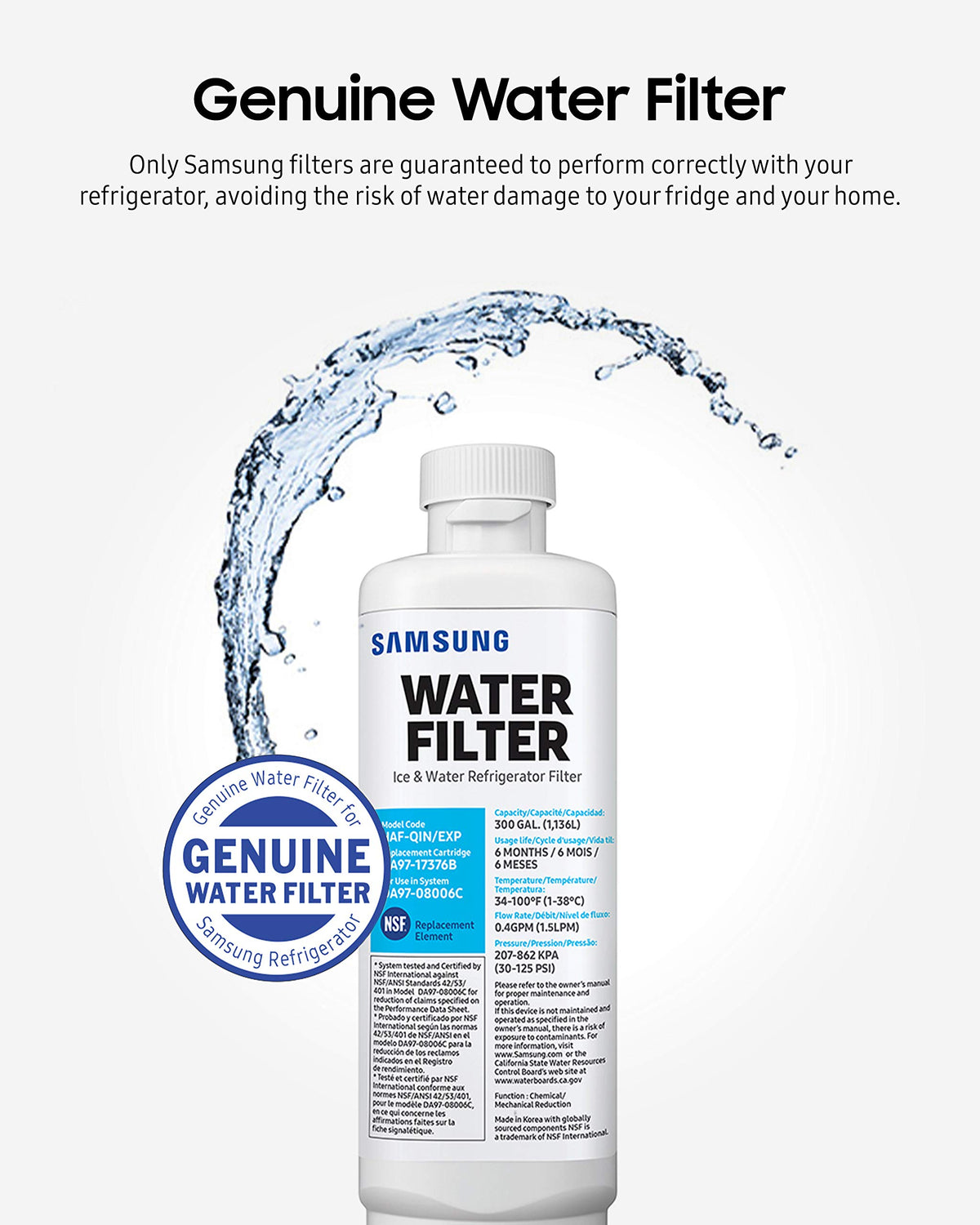 Samsung DA97-17376B HAF-QINEXP Refrigerator Water Filter